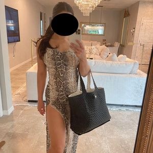 Fashion Nova Slithering Away Snake Print Maxi Dress w/ High Slit